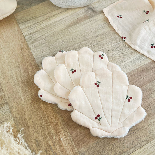 Lingettes lavables Coquillage en gaze de coton Shelly Cherry