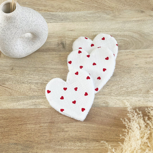 Lingettes lavables Coeur en gaze de coton