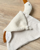 Doudou Oie en gaze de coton et Teddy – Fait main – Modèle Goose